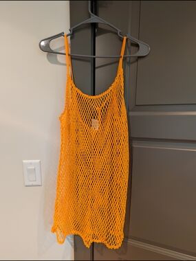 Bright Orange Mesh Slip Dress